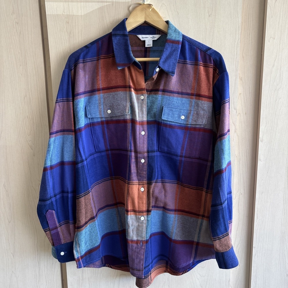 Old Navy The Boyfriend Shirt Flannel Multicolor Plaid Button Up - Womens Size LG